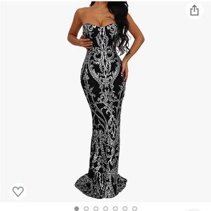Elegant Black and Silver Prom Dress